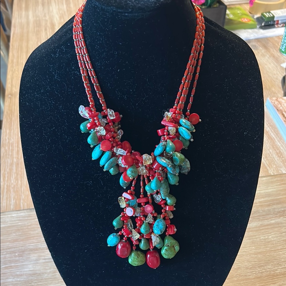 Elegant Coral and Turquoise Beaded Necklace